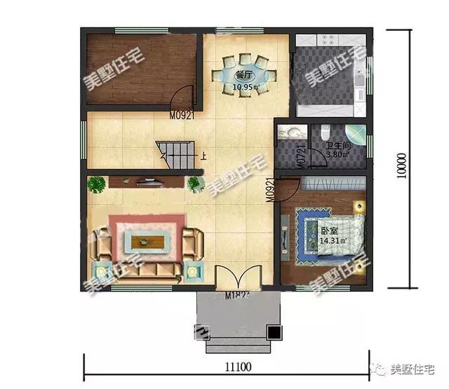 乐鱼5款开间11米的乡下别墅户型第1外观美第5主体22万开修(图2)