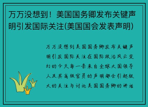 万万没想到！美国国务卿发布关键声明引发国际关注(美国国会发表声明)