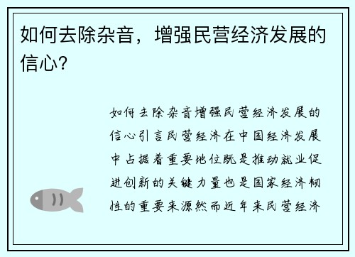 如何去除杂音，增强民营经济发展的信心？