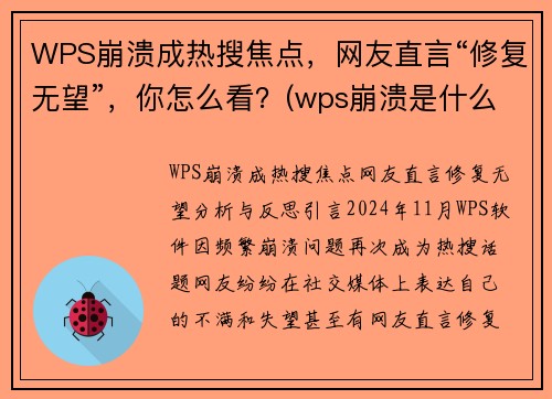 WPS崩溃成热搜焦点，网友直言“修复无望”，你怎么看？(wps崩溃是什么原因)